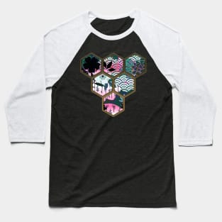 Japanese Geometrical Streetwear Design Floral Cherry Blossom Retro Art Earth Colours 585 Baseball T-Shirt